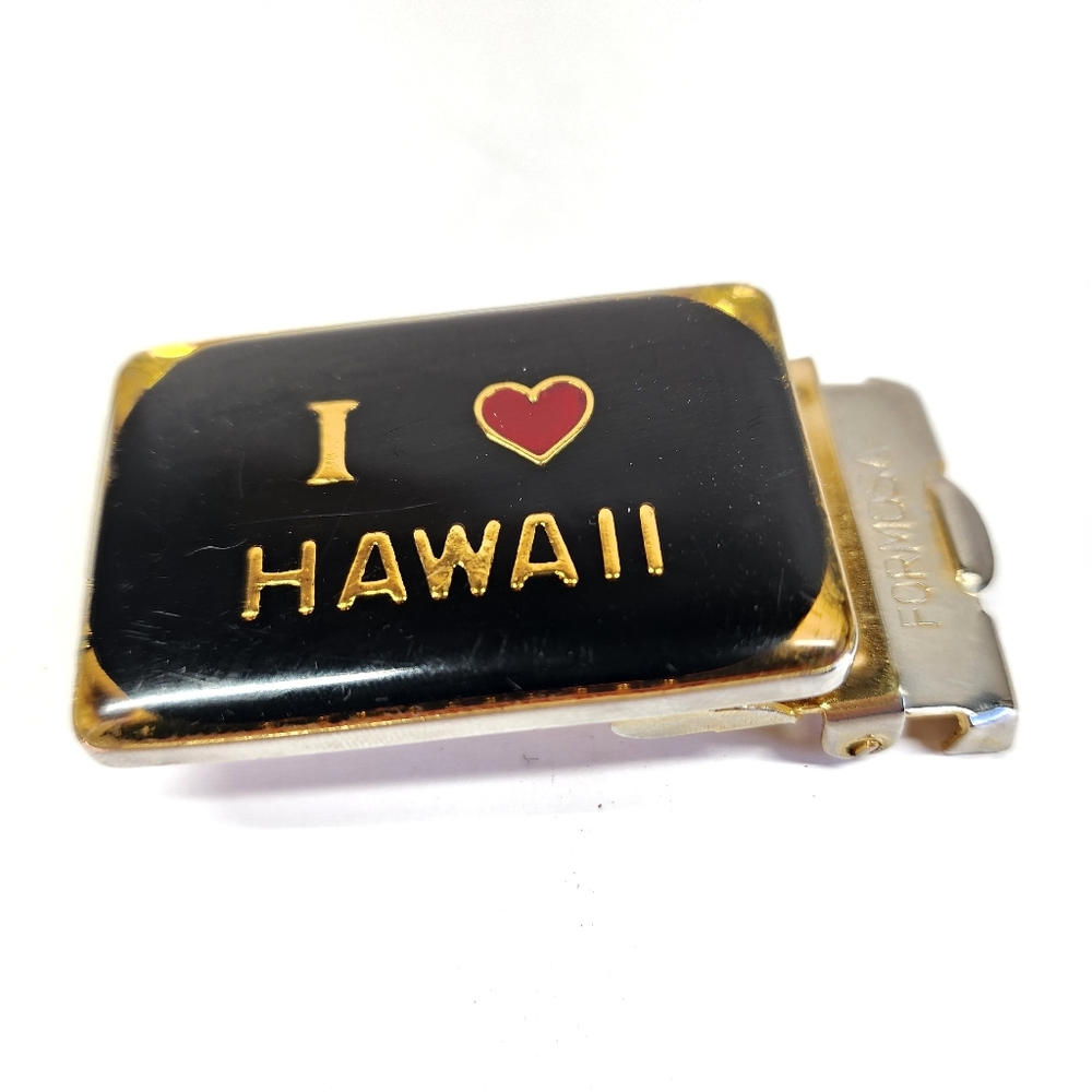 VINTAGE I HEART HAWAII Metal and Resin Belt Buckle